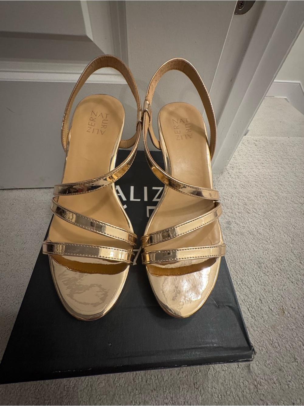 NEW Naturalizer Brenta Rose Gold Metallic Strappy Heels – 10 Wide – IN BOX